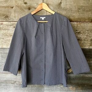 COS Womens Geometric Print Tailored Blouse 10 Navy White Office Chic Academia